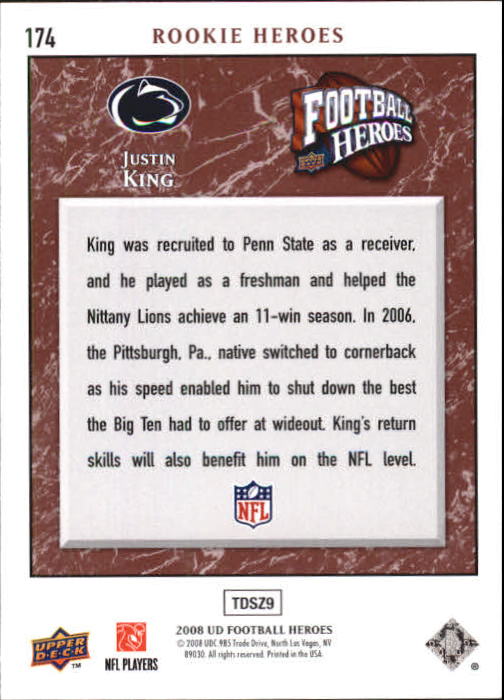 2008 Heroes (Upper Deck) Football "Main Set" Cards #1 to #269 - Picture 339 of 497