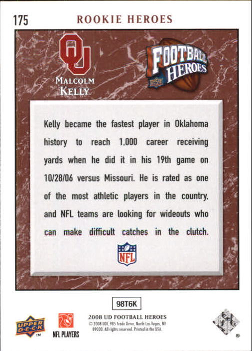 2008 Upper Deck Heroes #175 Malcolm Kelly RC back image
