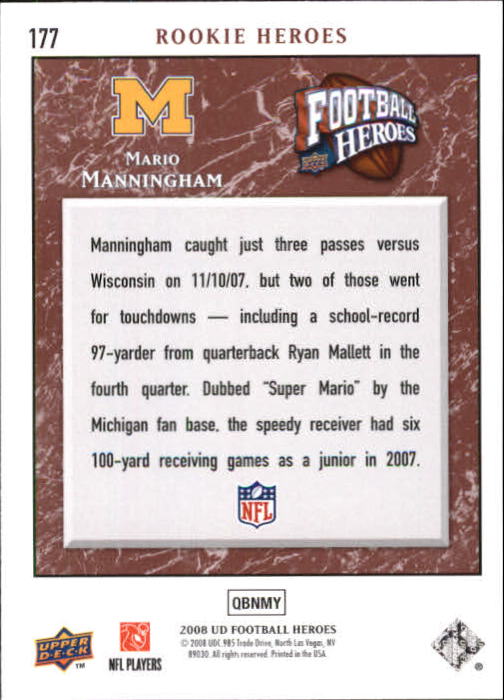 2008 Heroes (Upper Deck) Football "Main Set" Cards #1 to #269 - Picture 345 of 497