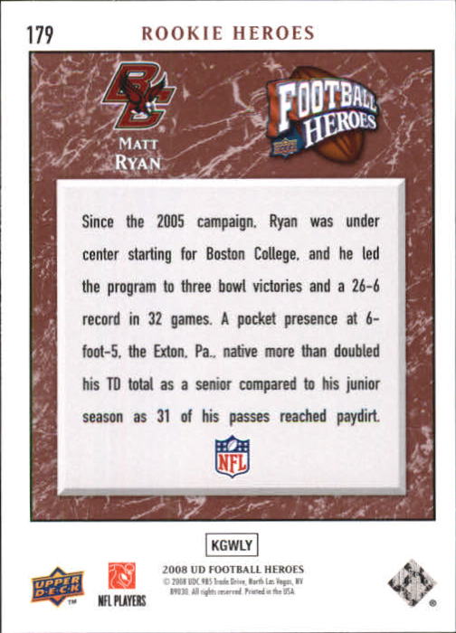 2008 Heroes (Upper Deck) Football "Main Set" Cards #1 to #269 - Picture 349 of 497