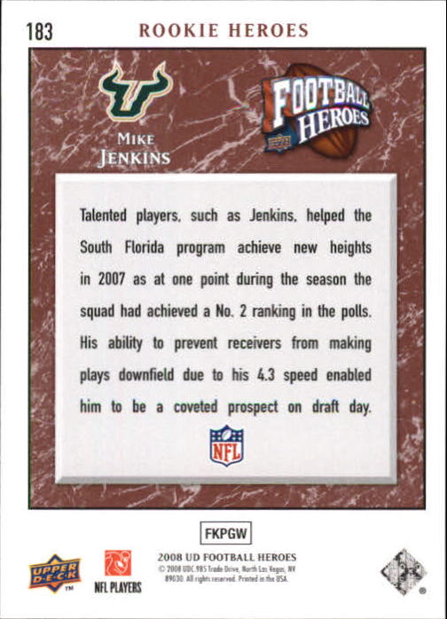2008 Heroes (Upper Deck) Football "Main Set" Cards #1 to #269 - Picture 356 of 497