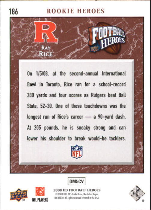 2008 Upper Deck Heroes #186 Ray Rice RC back image
