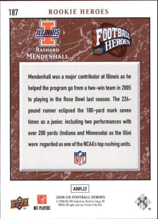 2008 Heroes (Upper Deck) Football "Main Set" Cards #1 to #269 - Picture 364 of 497