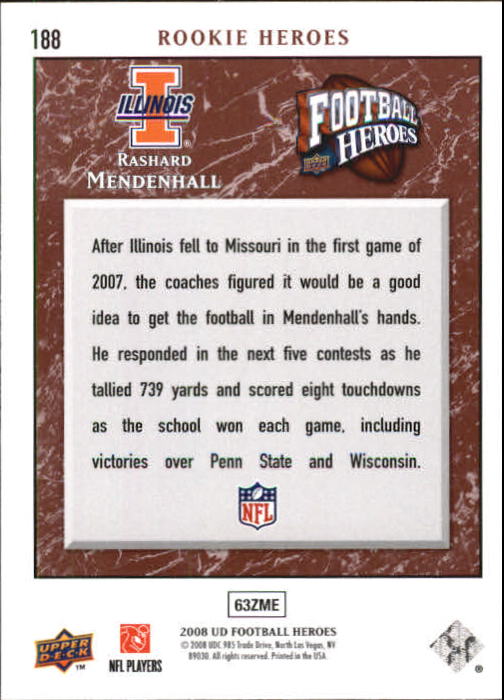 2008 Heroes (Upper Deck) Football "Main Set" Cards #1 to #269 - Picture 366 of 497