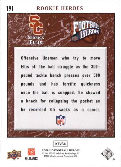 2008 Heroes (Upper Deck) Football "Main Set" Cards #1 to #269 - Picture 372 of 497
