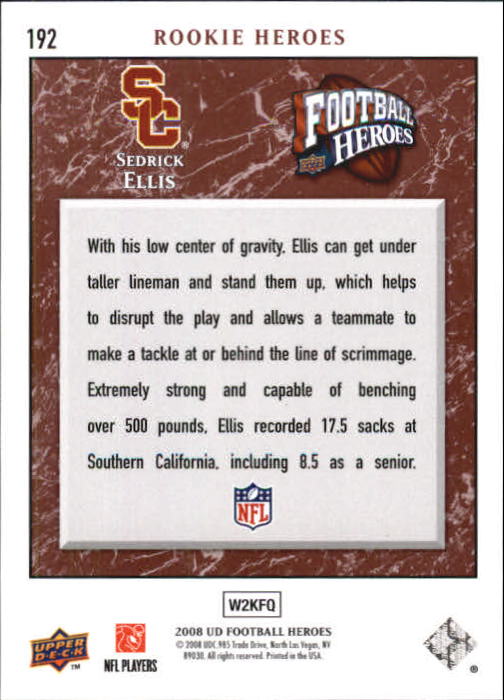 2008 Heroes (Upper Deck) Football "Main Set" Cards #1 to #269 - Picture 374 of 497