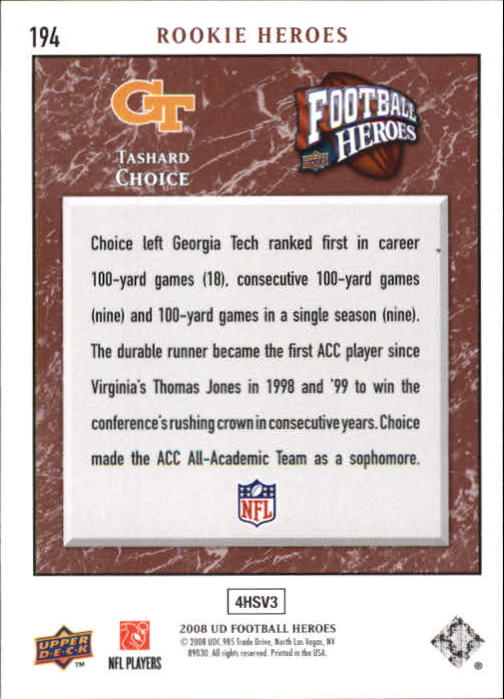 2008 Heroes (Upper Deck) Football "Main Set" Cards #1 to #269 - Picture 378 of 497