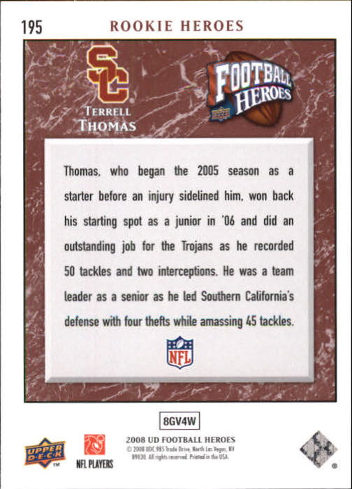 2008 Heroes (Upper Deck) Football "Main Set" Cards #1 to #269 - Picture 380 of 497