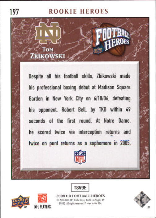 2008 Heroes (Upper Deck) Football "Main Set" Cards #1 to #269 - Picture 384 of 497