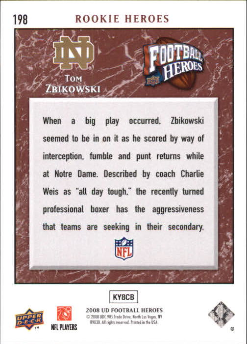 2008 Heroes (Upper Deck) Football "Main Set" Cards #1 to #269 - Picture 386 of 497