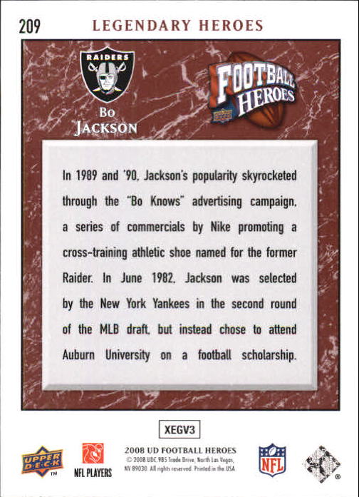 2008 Heroes (Upper Deck) Football "Main Set" Cards #1 to #269 - Picture 403 of 497