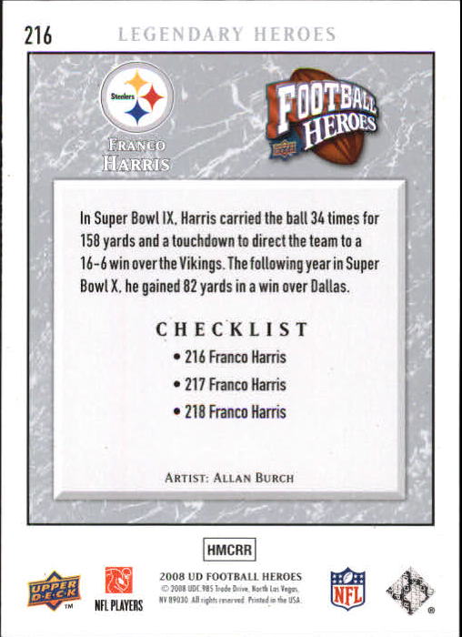 2008 Heroes (Upper Deck) Football "Main Set" Cards #1 to #269 - Picture 415 of 497