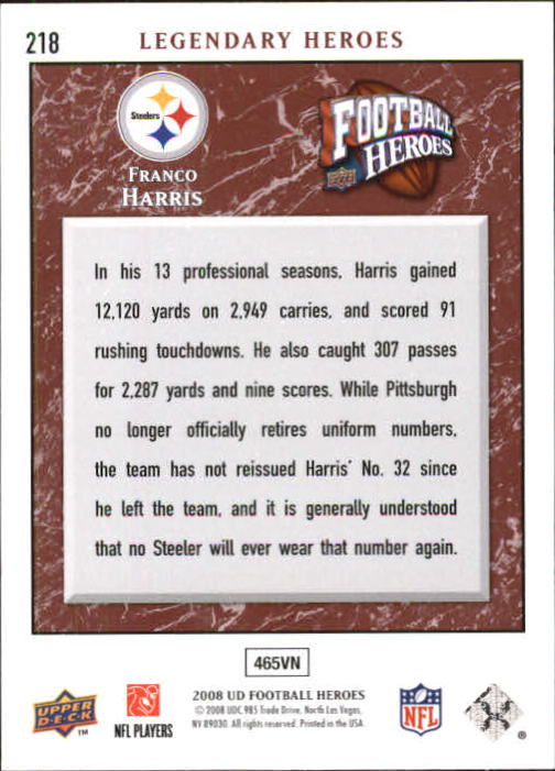 2008 Heroes (Upper Deck) Football "Main Set" Cards #1 to #269 - Picture 419 of 497