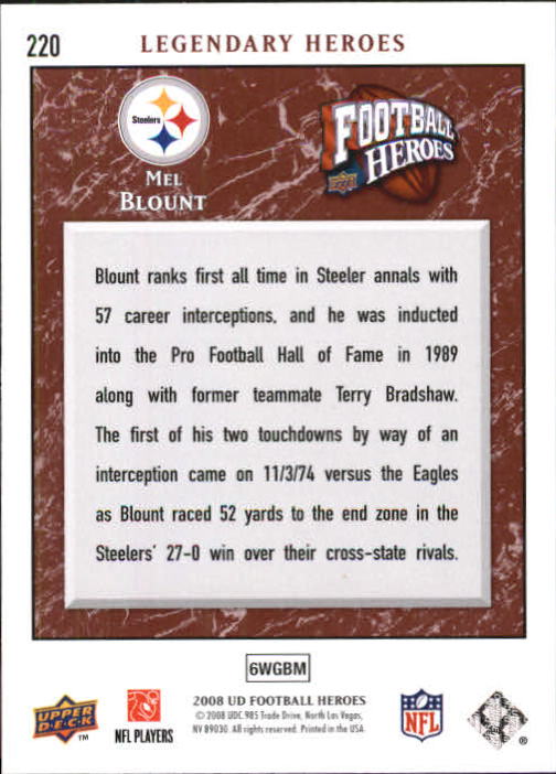 2008 Heroes (Upper Deck) Football "Main Set" Cards #1 to #269 - Picture 423 of 497