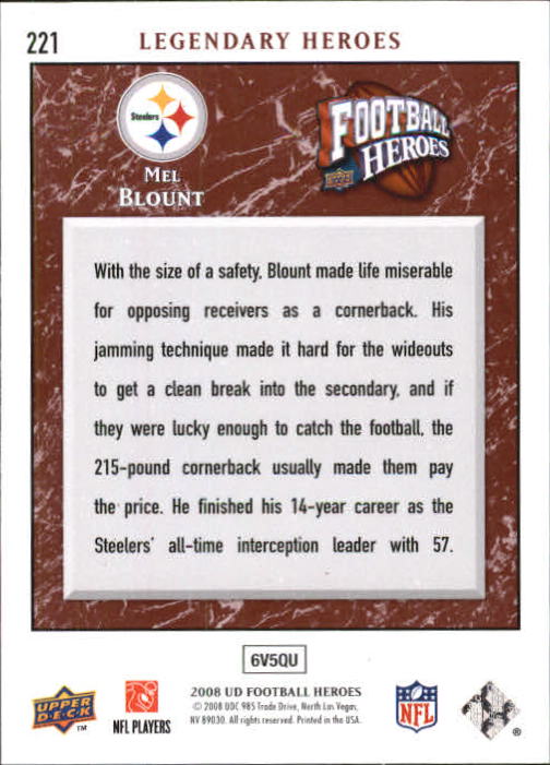 2008 Heroes (Upper Deck) Football "Main Set" Cards #1 to #269 - Picture 425 of 497