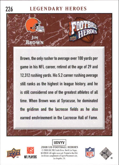 2008 Heroes (Upper Deck) Football "Main Set" Cards #1 to #269 - Picture 433 of 497