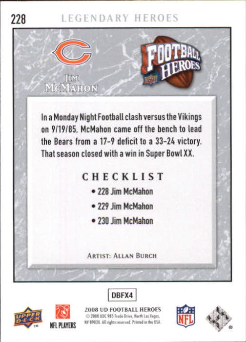 2008 Heroes (Upper Deck) Football "Main Set" Cards #1 to #269 - Picture 437 of 497