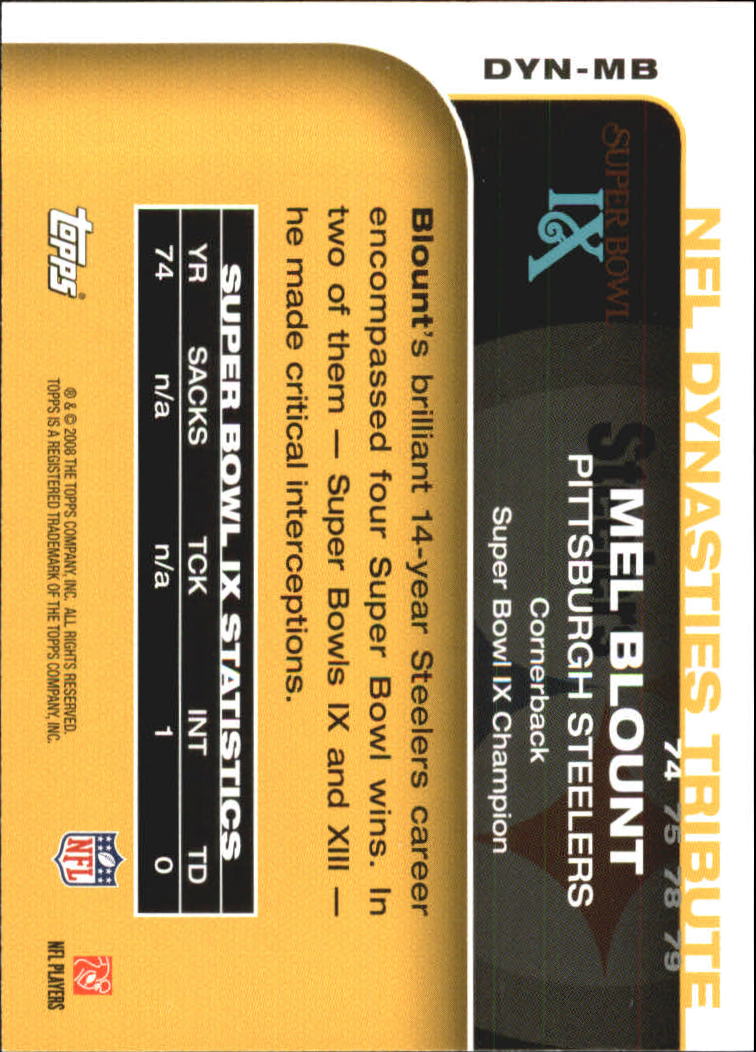 2008 Topps Dynasties #DYNMB Mel Blount back image