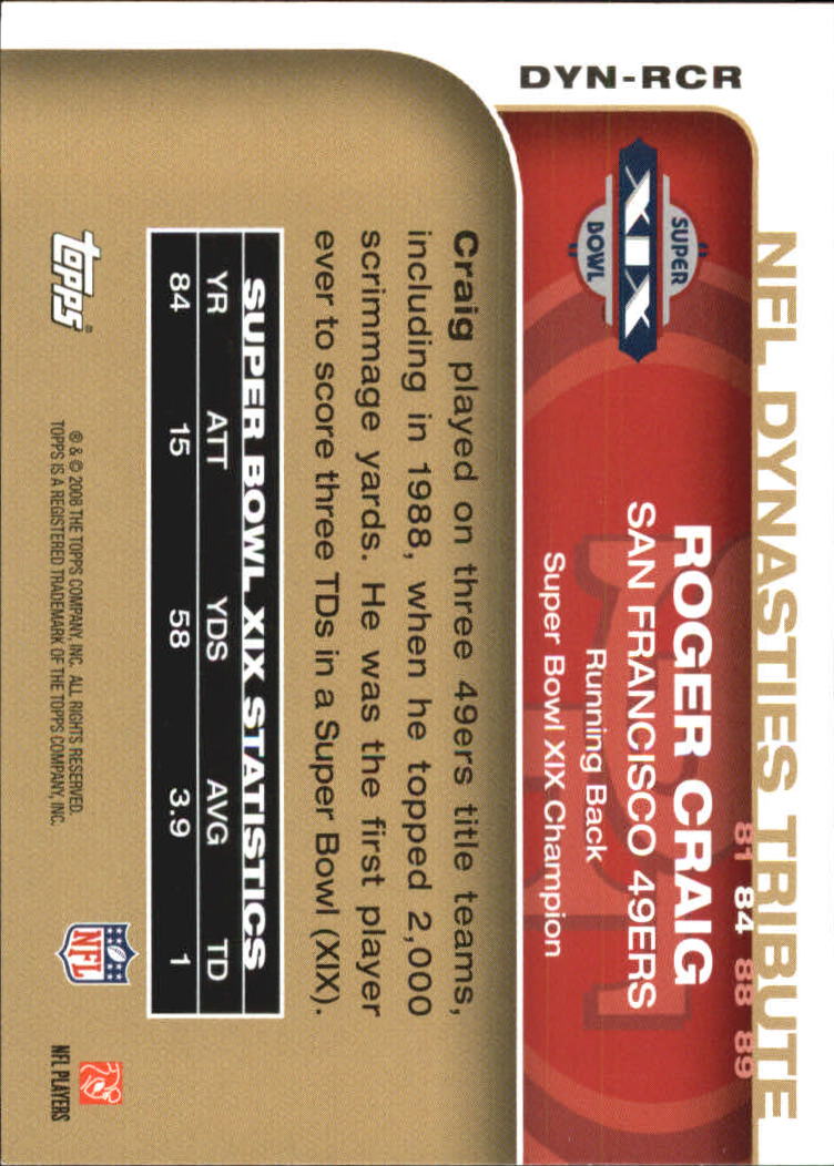 2008 Topps Dynasties #DYNRCR Roger Craig back image