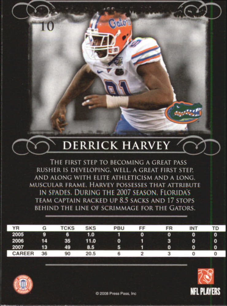 2008 Press Pass Legends #10 Derrick Harvey back image