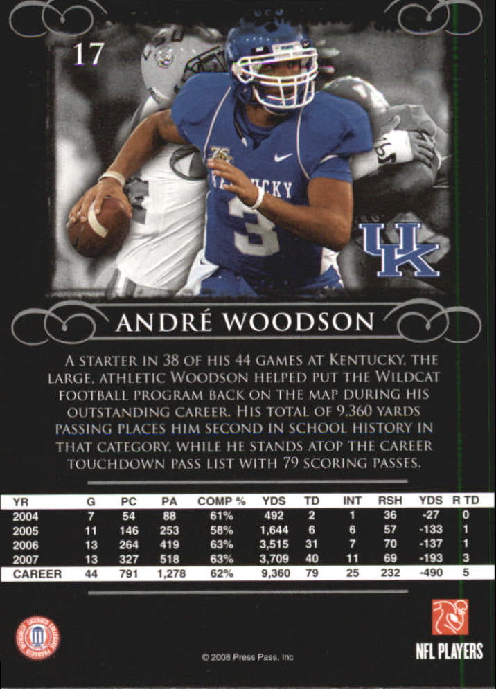 2008 Press Pass Legends #17 Andre Woodson back image