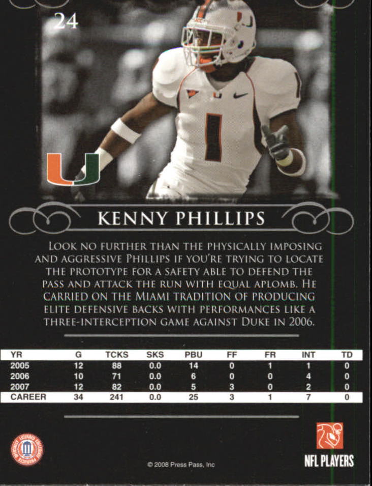 2008 Press Pass Legends #24 Kenny Phillips back image