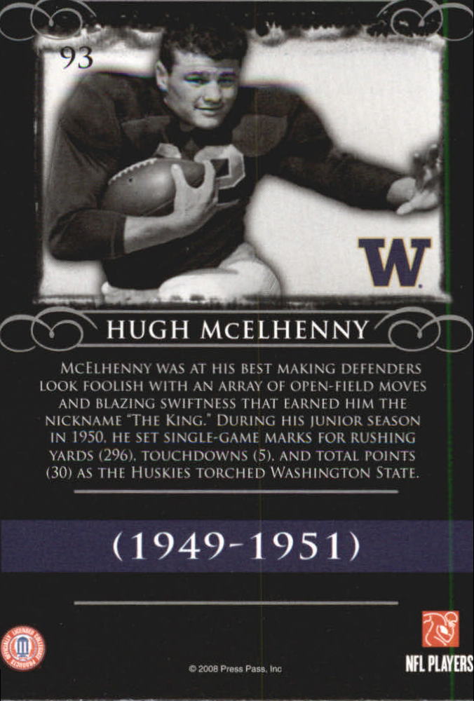 2008 Press Pass Legends #93 Hugh McElhenny back image