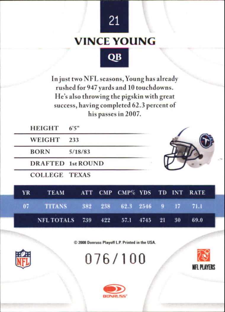 2008 Donruss Threads Silver Holofoil #21 Vince Young back image