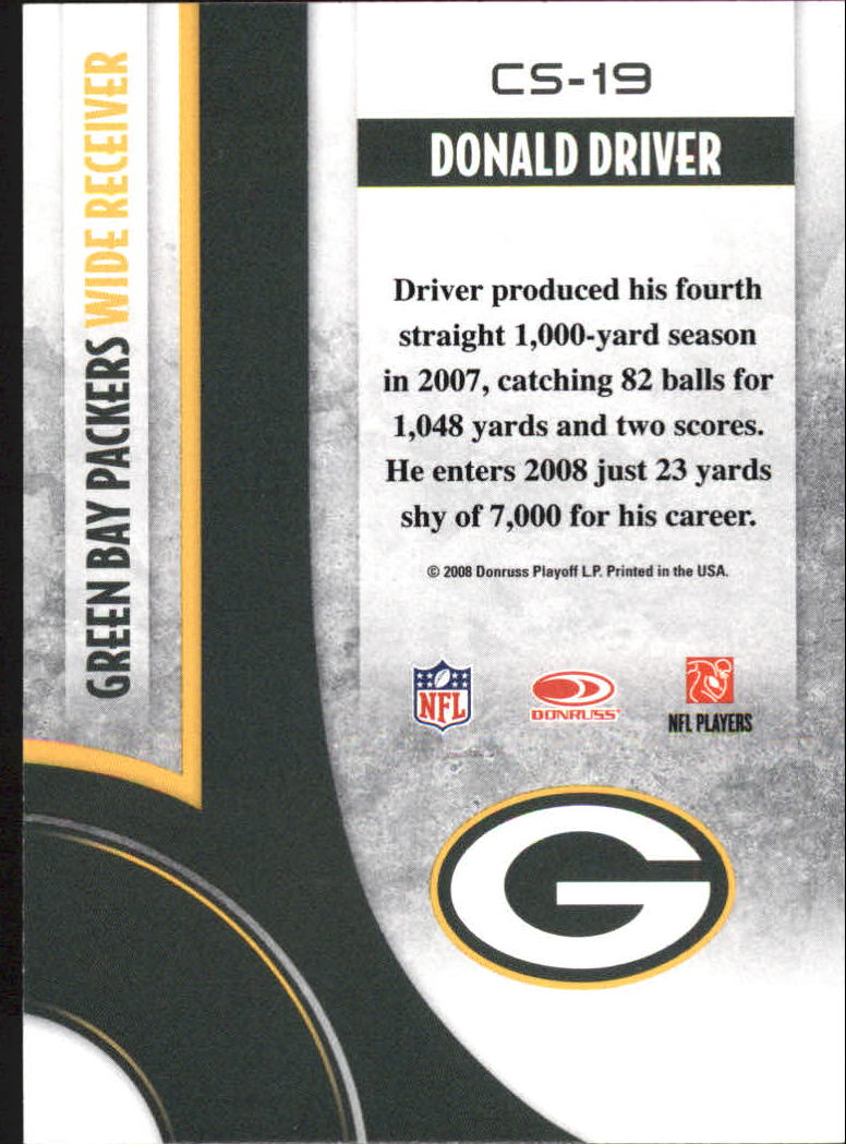 2008 Donruss Threads Century Stars #19 Donald Driver back image
