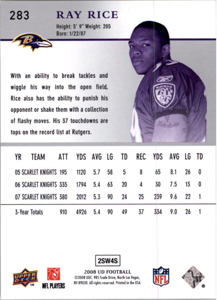 2008 Upper Deck #283 Ray Rice RC back image