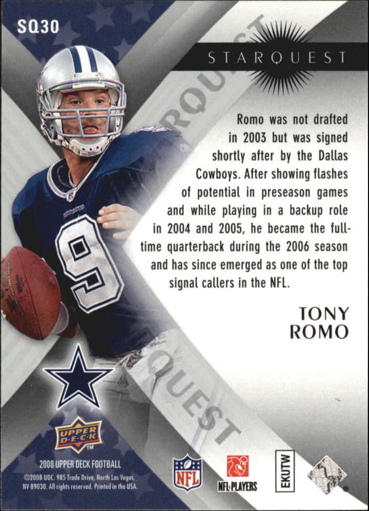 2008 Upper Deck StarQuest Silver Board #SQ30 Tony Romo back image