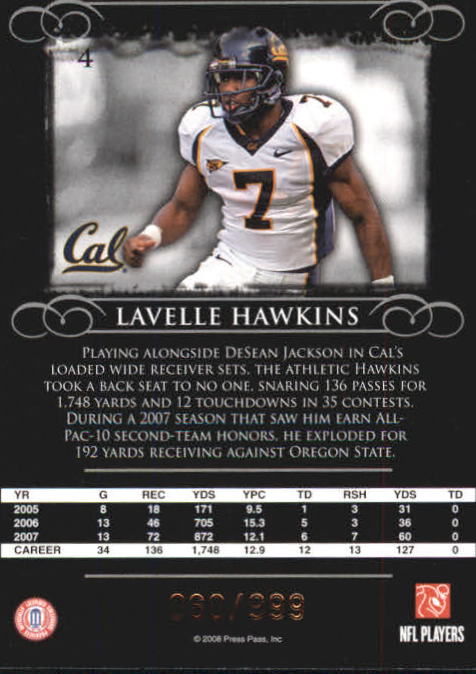 2008 Press Pass Legends Bronze #4 Lavelle Hawkins back image