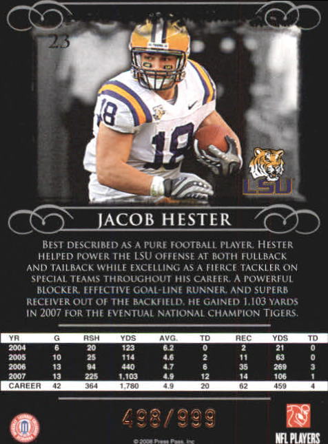 2008 Press Pass Legends Bronze #23 Jacob Hester back image