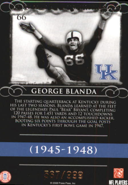 2008 Press Pass Legends Bronze #66 George Blanda back image