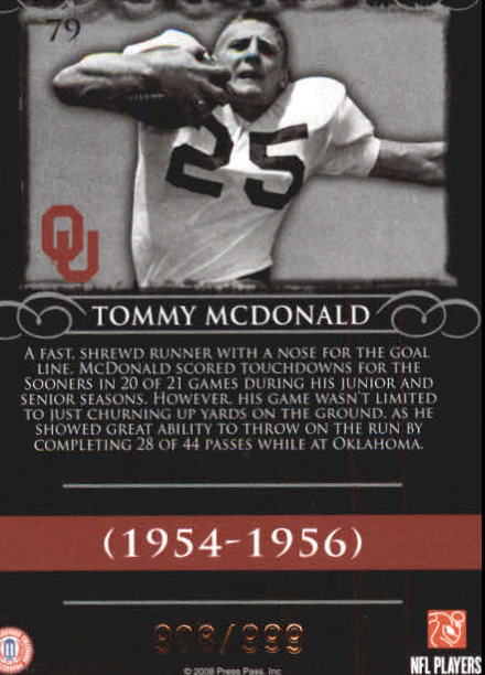 2008 Press Pass Legends Bronze #79 Tommy McDonald back image