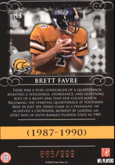 2008 Press Pass Legends Bronze #83A Brett Favre B&W/(black and white photo) back image