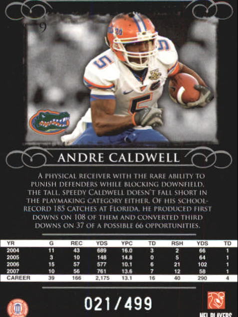 2008 Press Pass Legends Silver Holofoil #9 Andre Caldwell back image