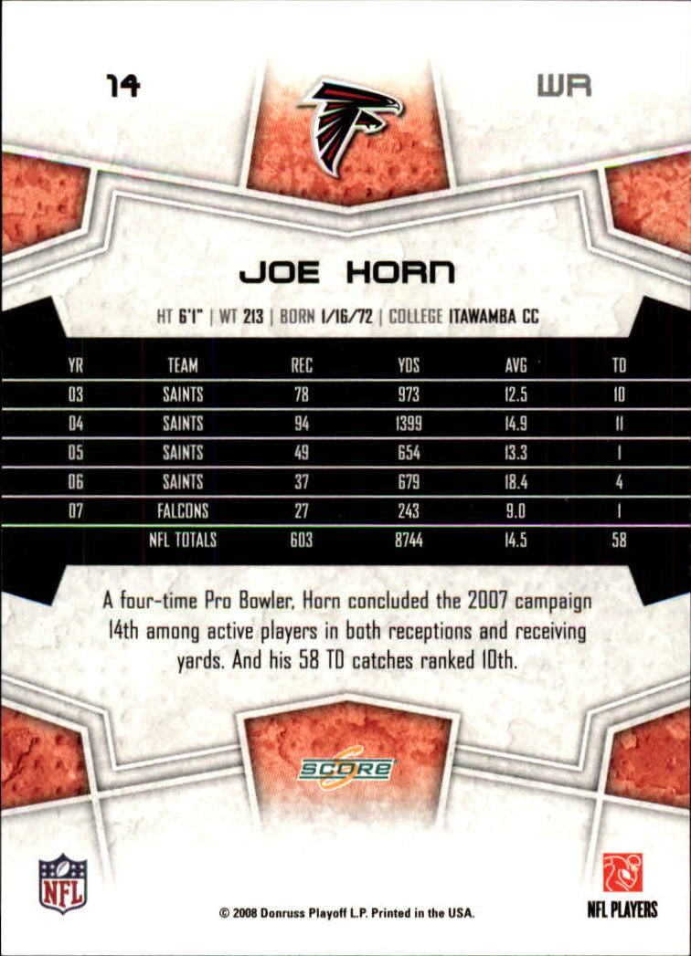 2008 Score #14 Joe Horn back image