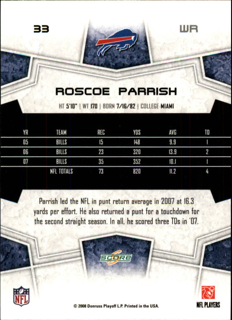 2008 Score #33 Roscoe Parrish back image