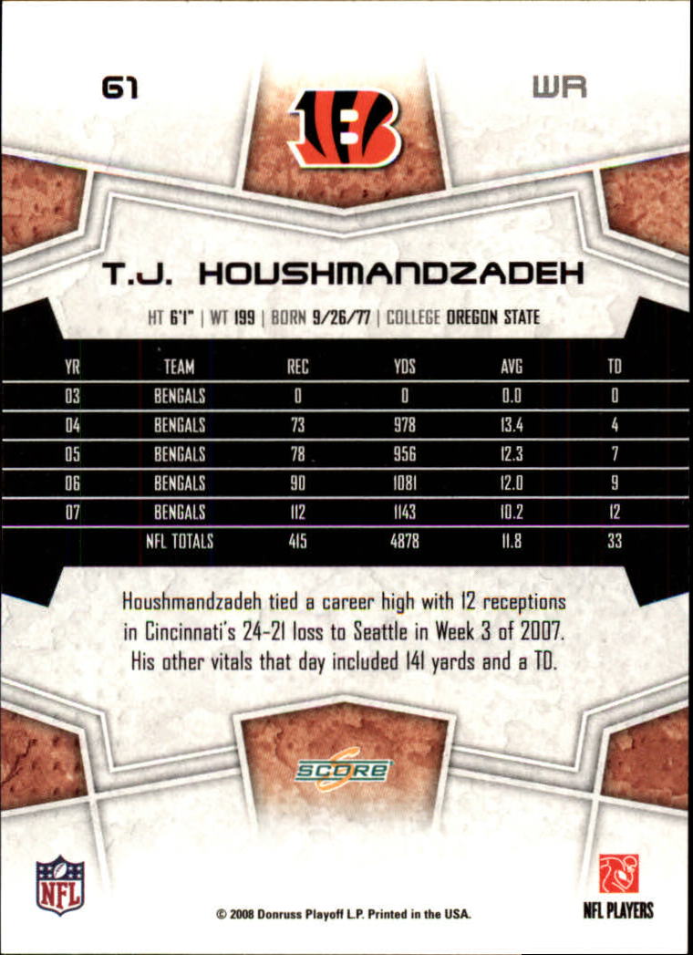 2008 Score #61 T.J. Houshmandzadeh back image