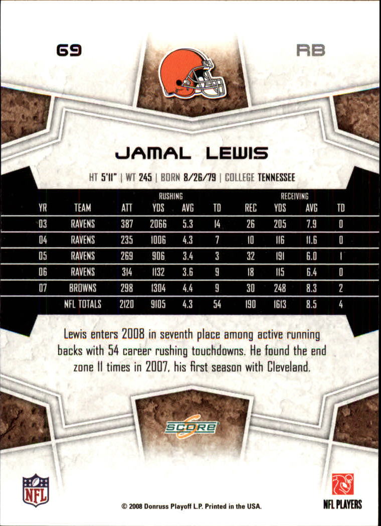 2008 Score #69 Jamal Lewis back image