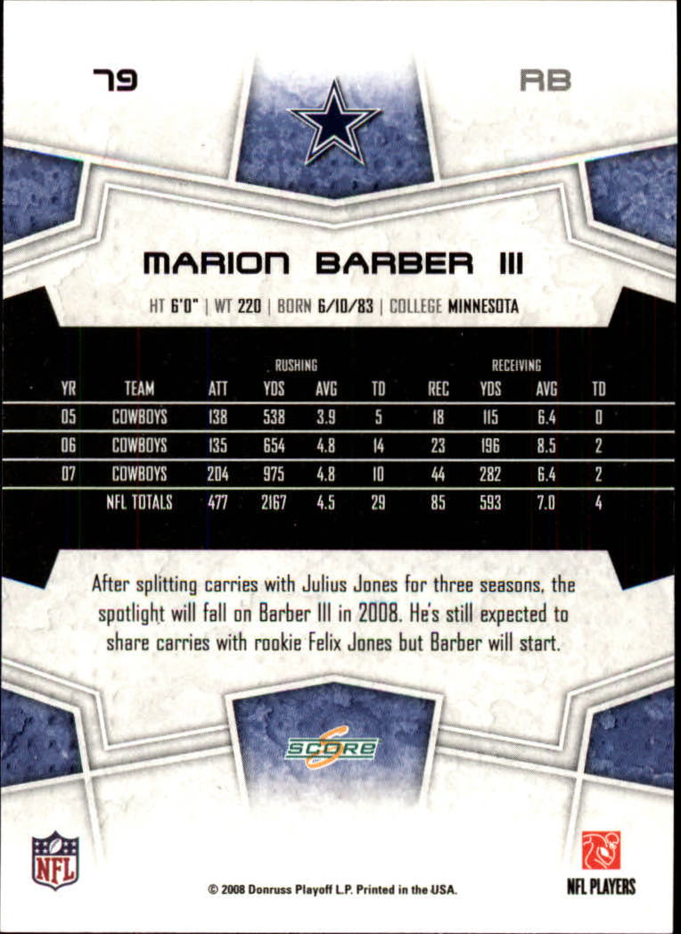 2008 Score #79 Marion Barber back image
