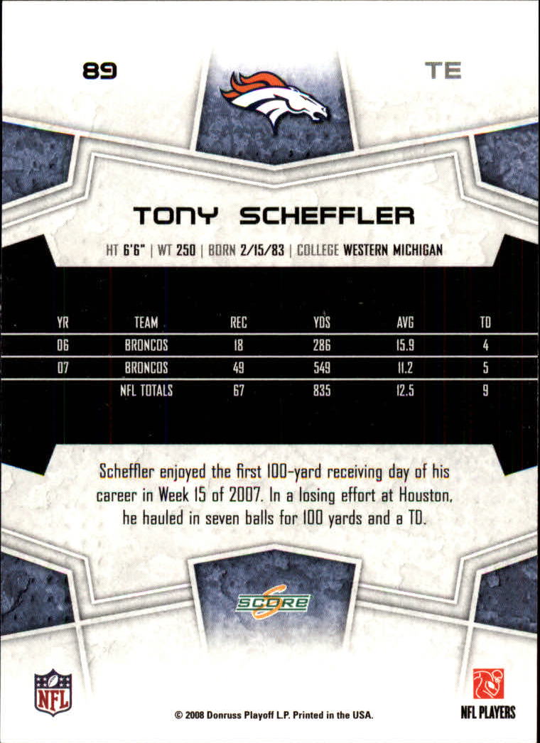 2008 Score #89 Tony Scheffler back image