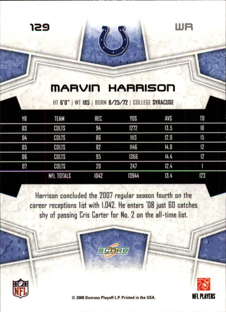 2008 Score #129 Marvin Harrison back image