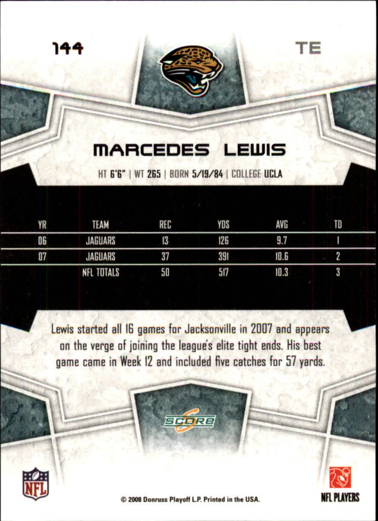 2008 Score #144 Marcedes Lewis back image
