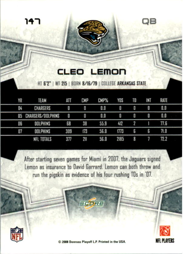 2008 Score #147 Cleo Lemon back image