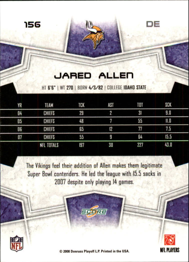 B4038- 2008 Score Football Card #s 1-250 +Rookies -You Pick- 15+ FREE US SHIP - Picture 302 of 482