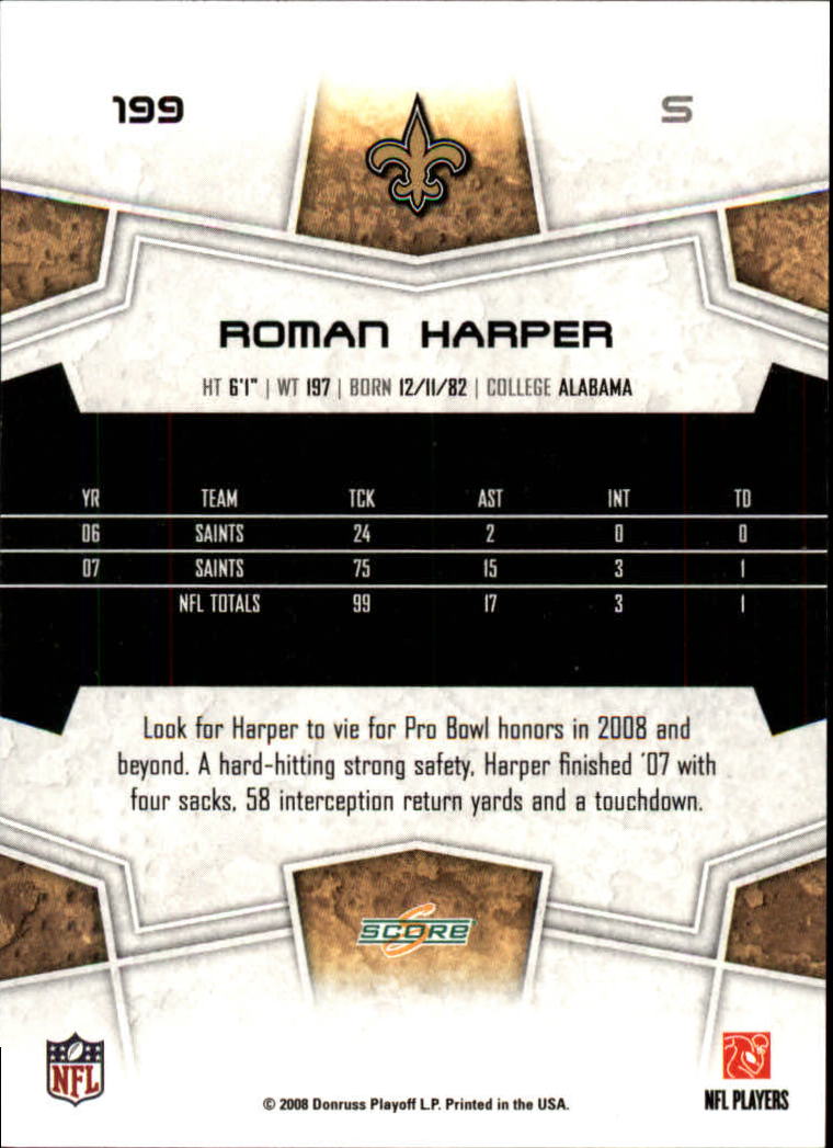 2008 Score #199 Roman Harper back image