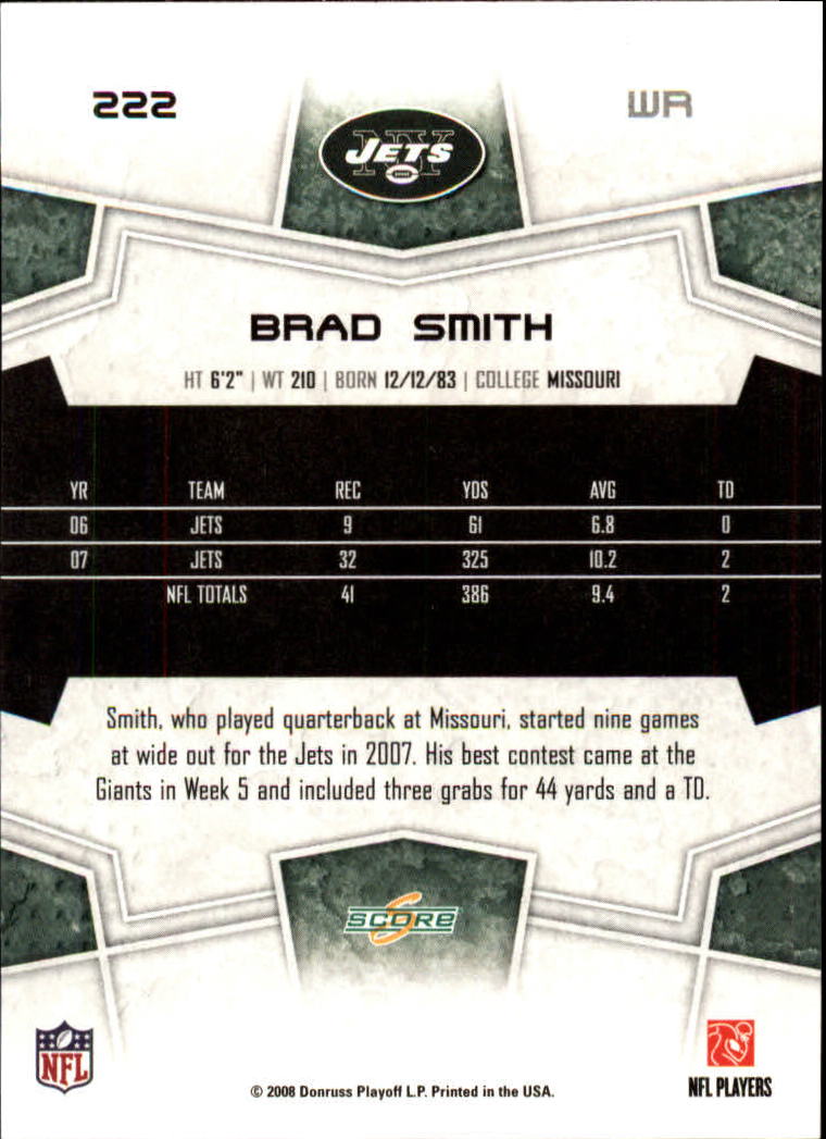 2008 Score #222 Brad Smith back image