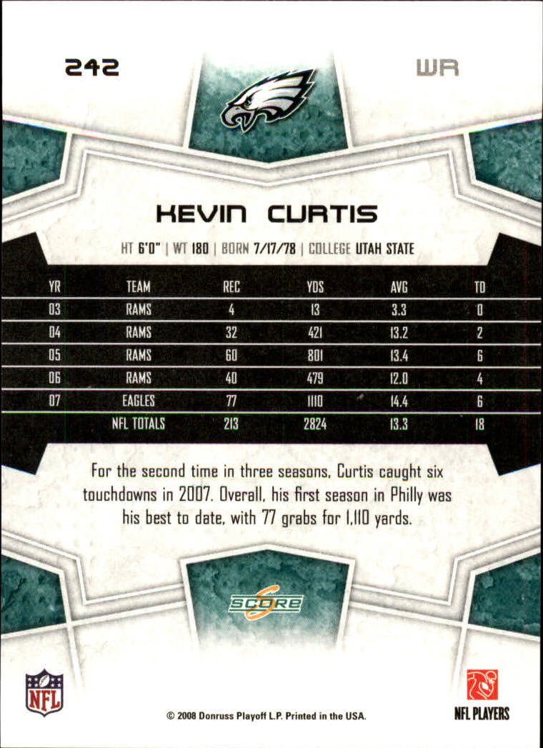 2008 Score #242 Kevin Curtis back image